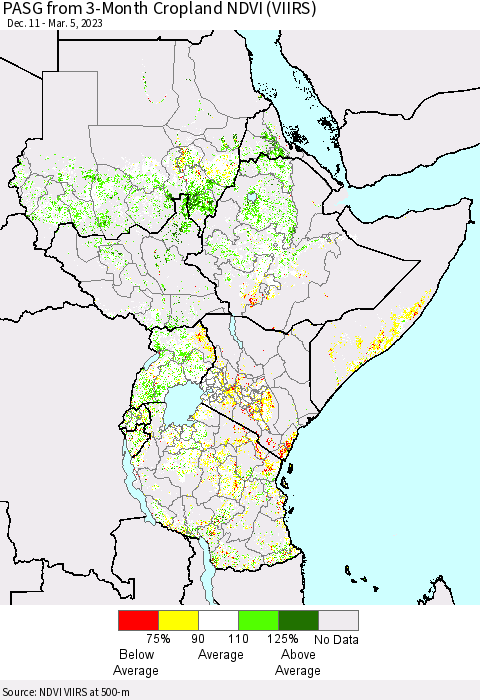 Eastern Africa PASG from 3-Month Cropland NDVI (VIIRS) Thematic Map For 2/26/2023 - 3/5/2023