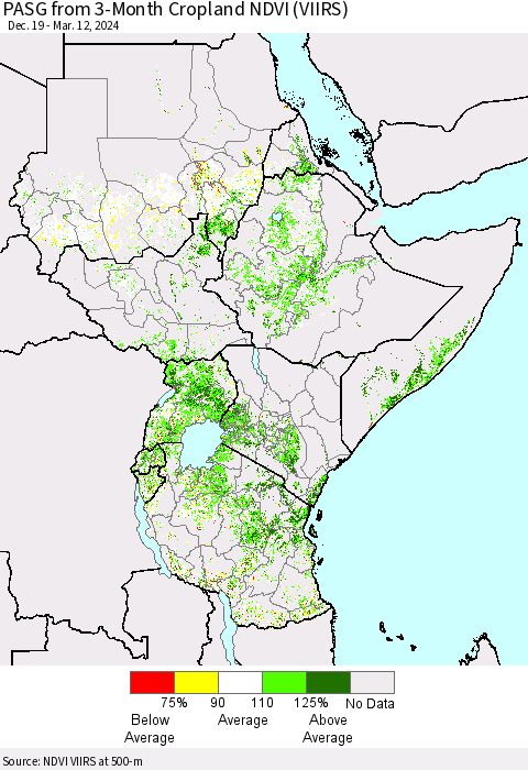 Eastern Africa PASG from 3-Month Cropland NDVI (VIIRS) Thematic Map For 3/5/2024 - 3/12/2024