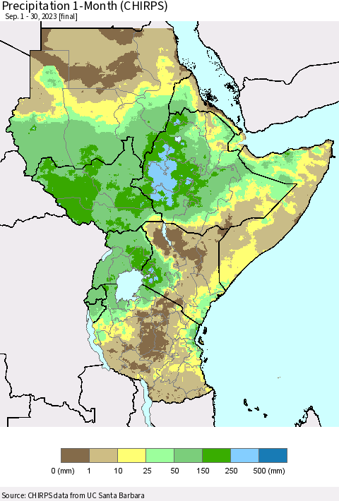 Eastern Africa Precipitation 1-Month (CHIRPS) Thematic Map For 9/1/2023 - 9/30/2023