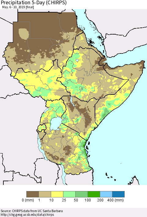 Eastern Africa Precipitation 5-Day (CHIRPS) Thematic Map For 5/6/2019 - 5/10/2019