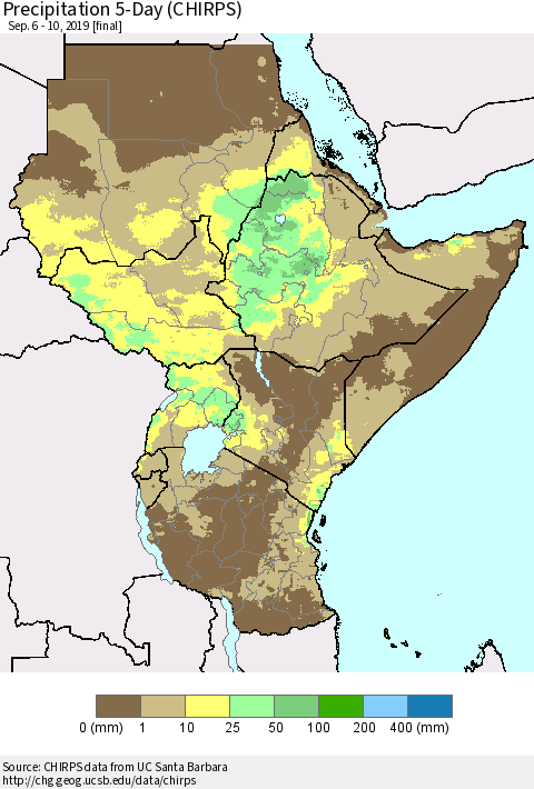 Eastern Africa Precipitation 5-Day (CHIRPS) Thematic Map For 9/6/2019 - 9/10/2019