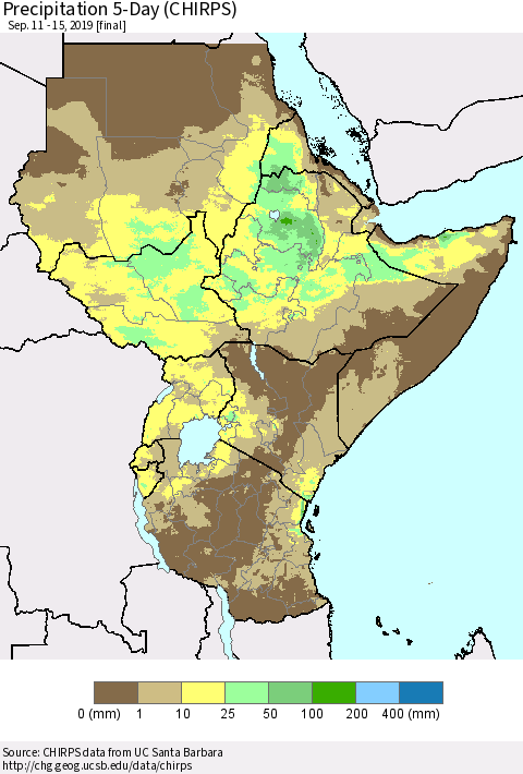 Eastern Africa Precipitation 5-Day (CHIRPS) Thematic Map For 9/11/2019 - 9/15/2019