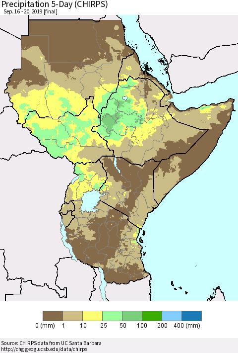 Eastern Africa Precipitation 5-Day (CHIRPS) Thematic Map For 9/16/2019 - 9/20/2019