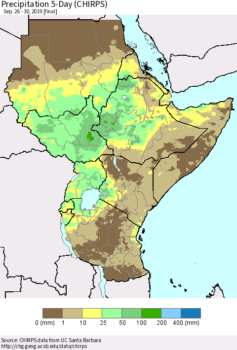 Eastern Africa Precipitation 5-Day (CHIRPS) Thematic Map For 9/26/2019 - 9/30/2019