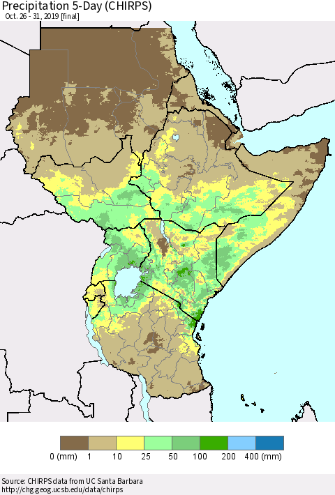 Eastern Africa Precipitation 5-Day (CHIRPS) Thematic Map For 10/26/2019 - 10/31/2019