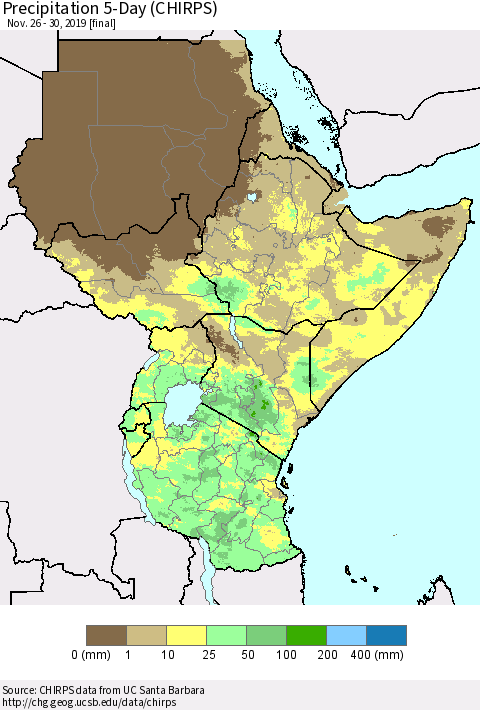 Eastern Africa Precipitation 5-Day (CHIRPS) Thematic Map For 11/26/2019 - 11/30/2019