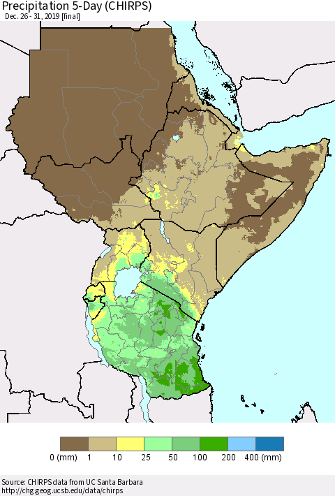 Eastern Africa Precipitation 5-Day (CHIRPS) Thematic Map For 12/26/2019 - 12/31/2019
