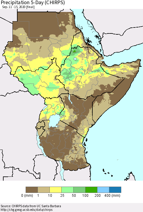Eastern Africa Precipitation 5-Day (CHIRPS) Thematic Map For 9/11/2020 - 9/15/2020