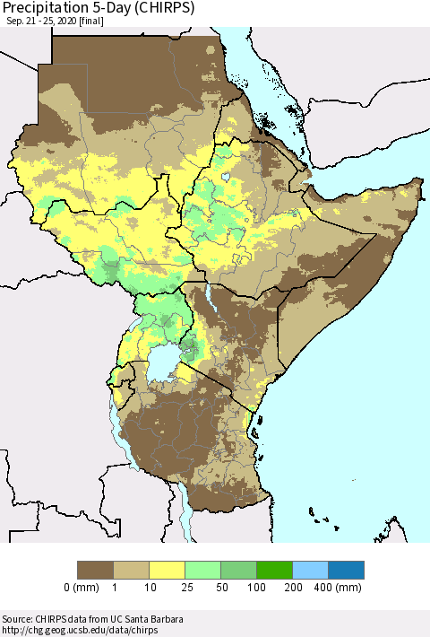 Eastern Africa Precipitation 5-Day (CHIRPS) Thematic Map For 9/21/2020 - 9/25/2020
