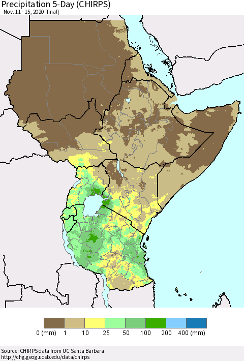Eastern Africa Precipitation 5-Day (CHIRPS) Thematic Map For 11/11/2020 - 11/15/2020