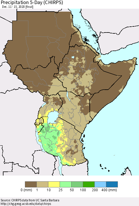 Eastern Africa Precipitation 5-Day (CHIRPS) Thematic Map For 12/11/2020 - 12/15/2020