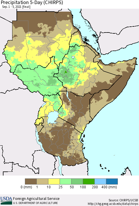 Eastern Africa Precipitation 5-Day (CHIRPS) Thematic Map For 9/1/2021 - 9/5/2021