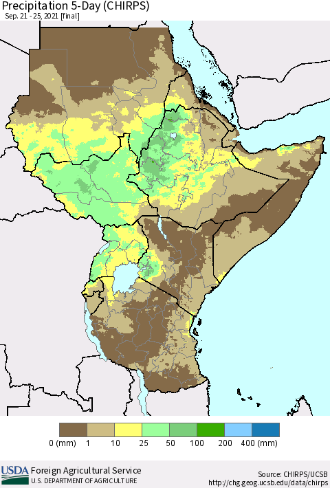 Eastern Africa Precipitation 5-Day (CHIRPS) Thematic Map For 9/21/2021 - 9/25/2021