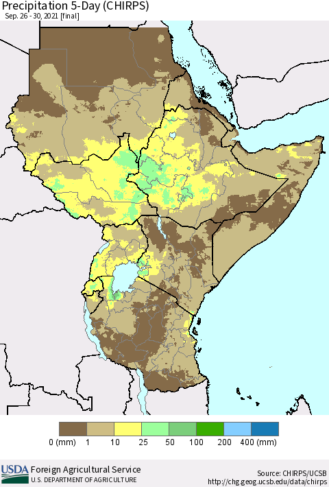 Eastern Africa Precipitation 5-Day (CHIRPS) Thematic Map For 9/26/2021 - 9/30/2021