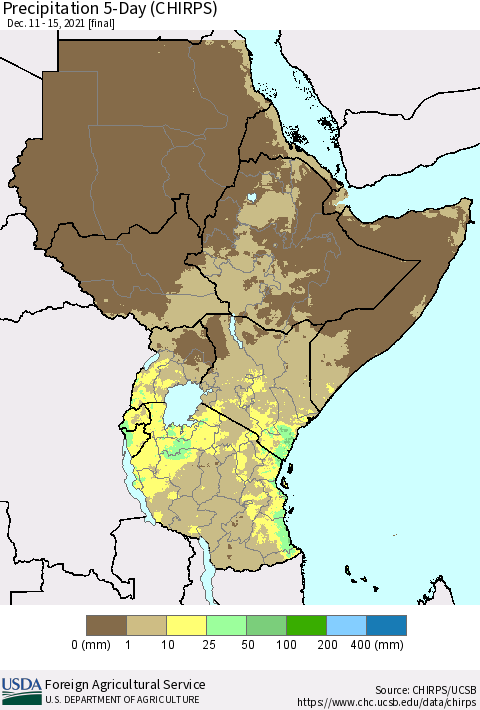 Eastern Africa Precipitation 5-Day (CHIRPS) Thematic Map For 12/11/2021 - 12/15/2021