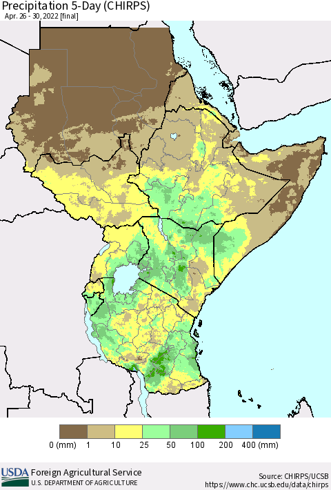 Eastern Africa Precipitation 5-Day (CHIRPS) Thematic Map For 4/26/2022 - 4/30/2022