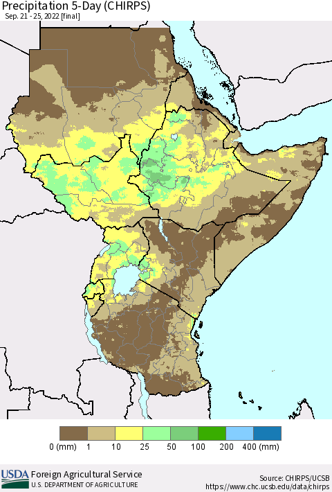 Eastern Africa Precipitation 5-Day (CHIRPS) Thematic Map For 9/21/2022 - 9/25/2022