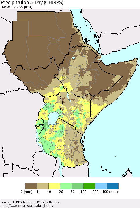 Eastern Africa Precipitation 5-Day (CHIRPS) Thematic Map For 12/6/2022 - 12/10/2022