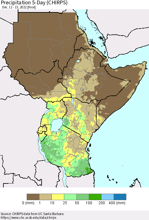Eastern Africa Precipitation 5-Day (CHIRPS) Thematic Map For 12/11/2022 - 12/15/2022