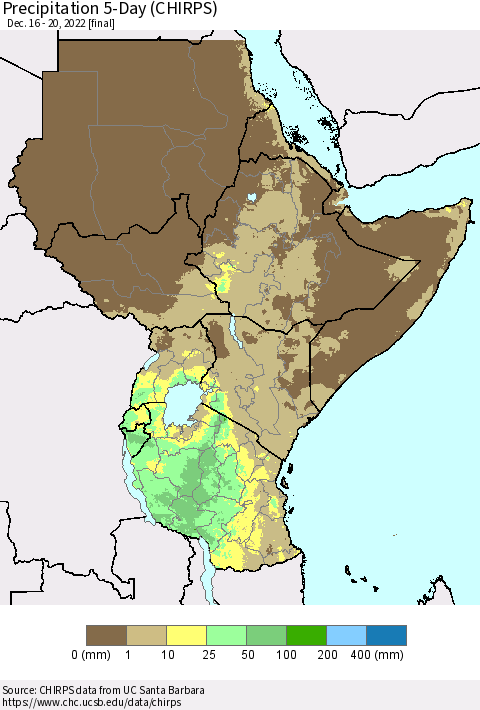 Eastern Africa Precipitation 5-Day (CHIRPS) Thematic Map For 12/16/2022 - 12/20/2022