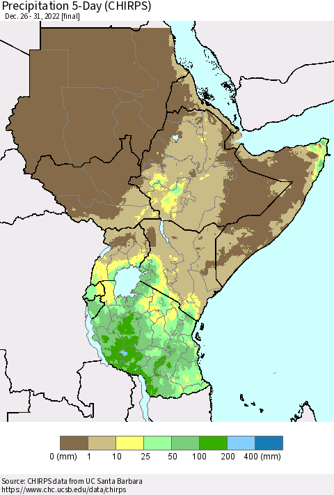 Eastern Africa Precipitation 5-Day (CHIRPS) Thematic Map For 12/26/2022 - 12/31/2022