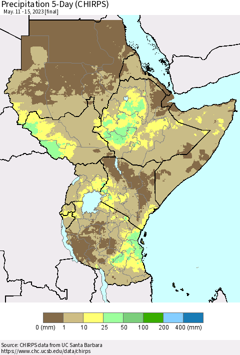 Eastern Africa Precipitation 5-Day (CHIRPS) Thematic Map For 5/11/2023 - 5/15/2023