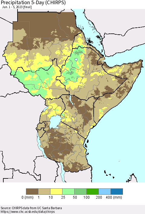 Eastern Africa Precipitation 5-Day (CHIRPS) Thematic Map For 6/1/2023 - 6/5/2023
