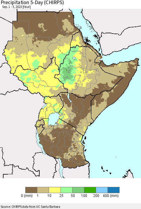 Eastern Africa Precipitation 5-Day (CHIRPS) Thematic Map For 9/1/2023 - 9/5/2023