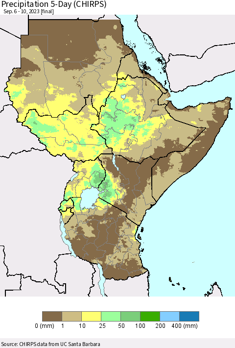 Eastern Africa Precipitation 5-Day (CHIRPS) Thematic Map For 9/6/2023 - 9/10/2023