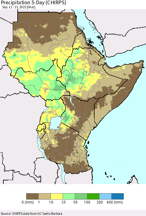 Eastern Africa Precipitation 5-Day (CHIRPS) Thematic Map For 9/11/2023 - 9/15/2023