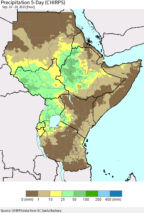 Eastern Africa Precipitation 5-Day (CHIRPS) Thematic Map For 9/16/2023 - 9/20/2023