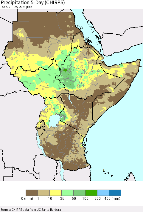 Eastern Africa Precipitation 5-Day (CHIRPS) Thematic Map For 9/21/2023 - 9/25/2023