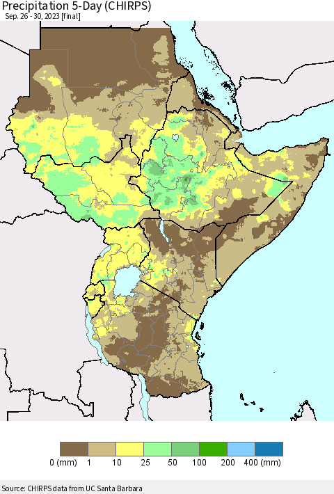 Eastern Africa Precipitation 5-Day (CHIRPS) Thematic Map For 9/26/2023 - 9/30/2023