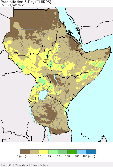 Eastern Africa Precipitation 5-Day (CHIRPS) Thematic Map For 10/1/2023 - 10/5/2023