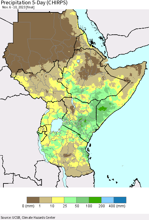 Eastern Africa Precipitation 5-Day (CHIRPS) Thematic Map For 11/6/2023 - 11/10/2023