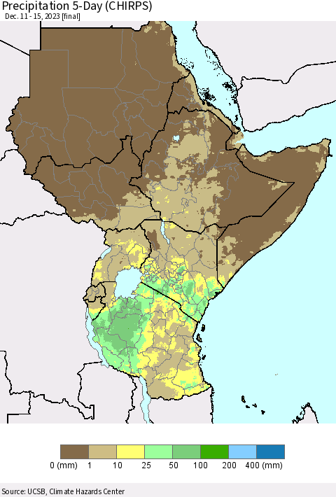 Eastern Africa Precipitation 5-Day (CHIRPS) Thematic Map For 12/11/2023 - 12/15/2023