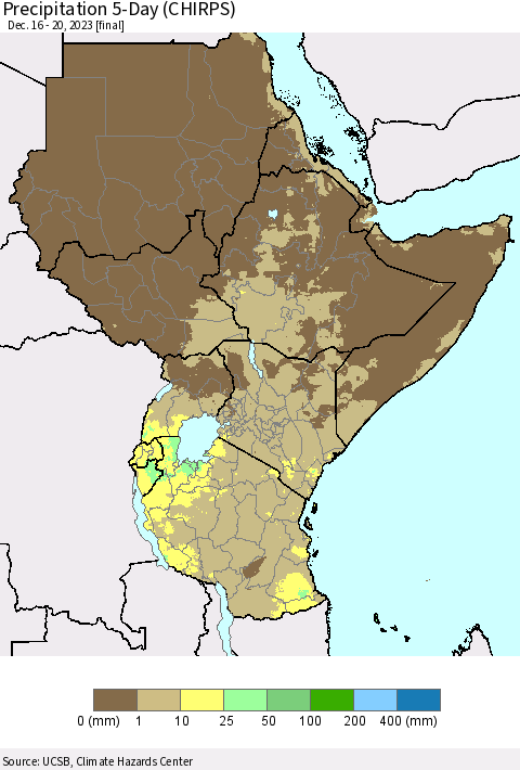 Eastern Africa Precipitation 5-Day (CHIRPS) Thematic Map For 12/16/2023 - 12/20/2023