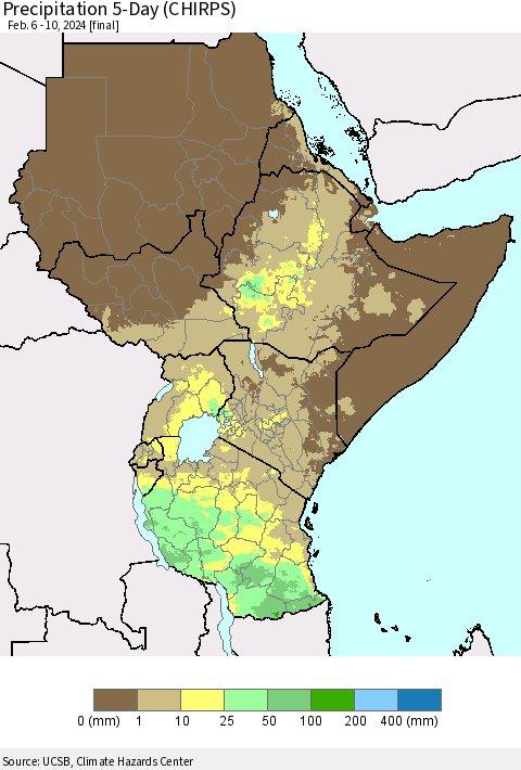 Eastern Africa Precipitation 5-Day (CHIRPS) Thematic Map For 2/6/2024 - 2/10/2024