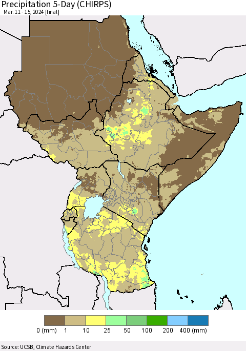 Eastern Africa Precipitation 5-Day (CHIRPS) Thematic Map For 3/11/2024 - 3/15/2024