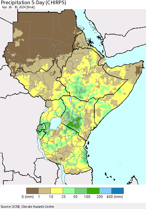 Eastern Africa Precipitation 5-Day (CHIRPS) Thematic Map For 4/26/2024 - 4/30/2024