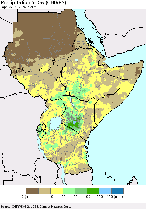 Eastern Africa Precipitation 5-Day (CHIRPS) Thematic Map For 4/26/2024 - 4/30/2024