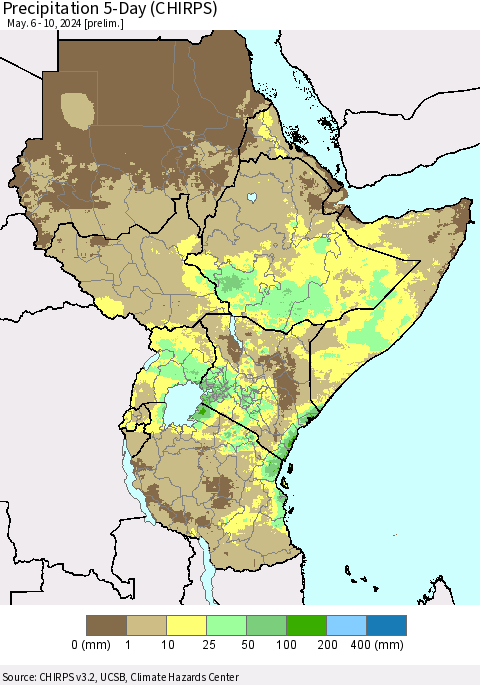 Eastern Africa Precipitation 5-Day (CHIRPS) Thematic Map For 5/6/2024 - 5/10/2024