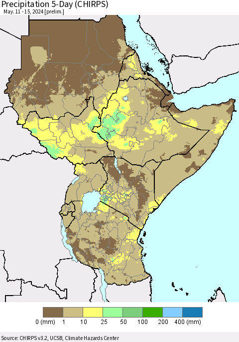 Eastern Africa Precipitation 5-Day (CHIRPS) Thematic Map For 5/11/2024 - 5/15/2024