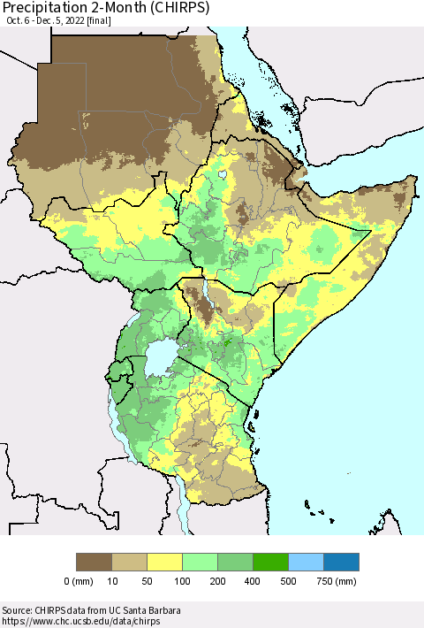 Eastern Africa Precipitation 2-Month (CHIRPS) Thematic Map For 10/6/2022 - 12/5/2022