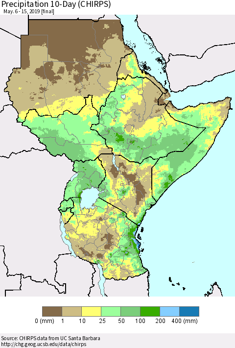Eastern Africa Precipitation 10-Day (CHIRPS) Thematic Map For 5/6/2019 - 5/15/2019