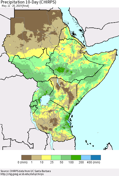 Eastern Africa Precipitation 10-Day (CHIRPS) Thematic Map For 5/11/2019 - 5/20/2019