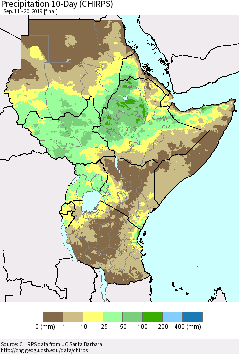 Eastern Africa Precipitation 10-Day (CHIRPS) Thematic Map For 9/11/2019 - 9/20/2019
