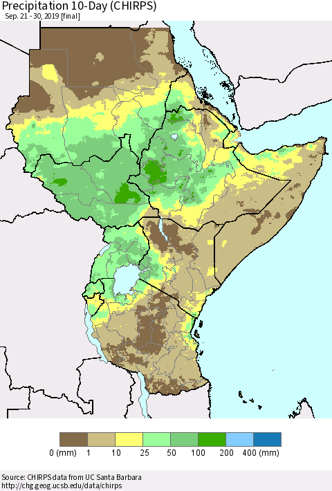 Eastern Africa Precipitation 10-Day (CHIRPS) Thematic Map For 9/21/2019 - 9/30/2019
