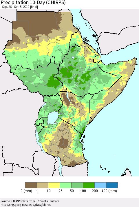 Eastern Africa Precipitation 10-Day (CHIRPS) Thematic Map For 9/26/2019 - 10/5/2019
