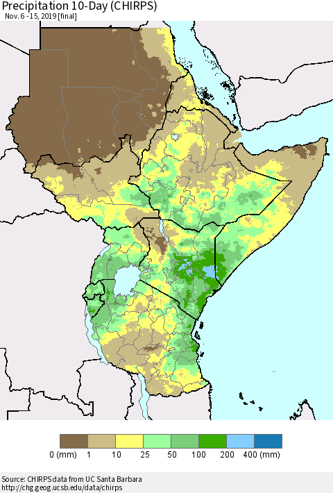 Eastern Africa Precipitation 10-Day (CHIRPS) Thematic Map For 11/6/2019 - 11/15/2019